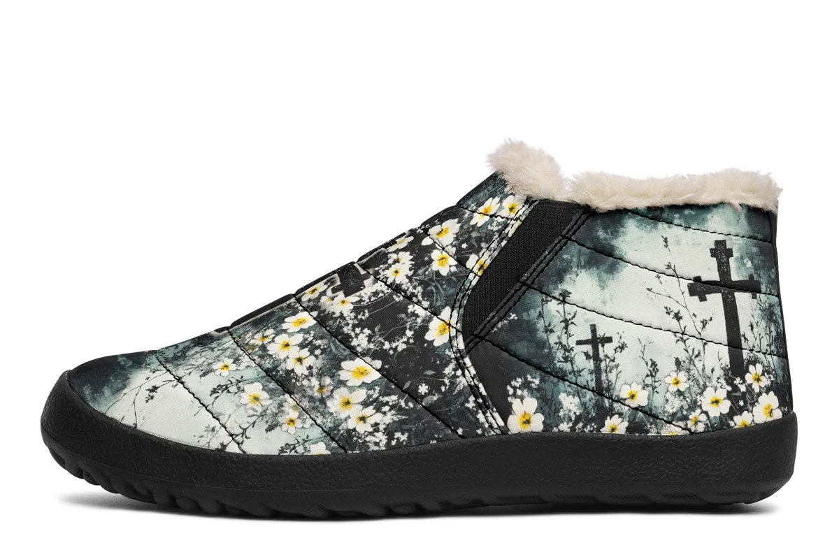 Mourning Petals Winter Sneakers - Warm & Easy Slip-On Shoes Lined with Vegan Wool with Anti-Slip Soles