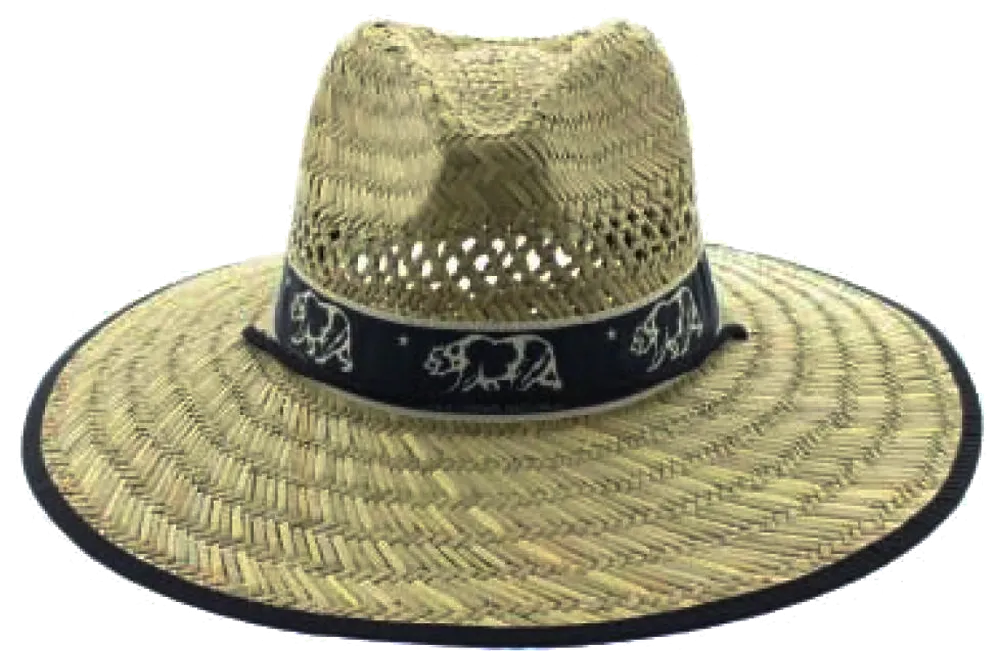 Natural and Neutral Hats Adult California Band Rush Straw Lifeguard Hat, "Cali", Bear