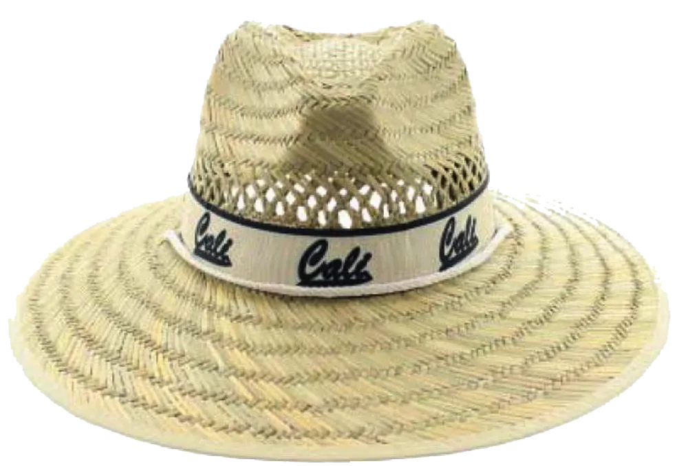 Natural and Neutral Hats Adult California Band Rush Straw Lifeguard Hat, "Cali", Bear