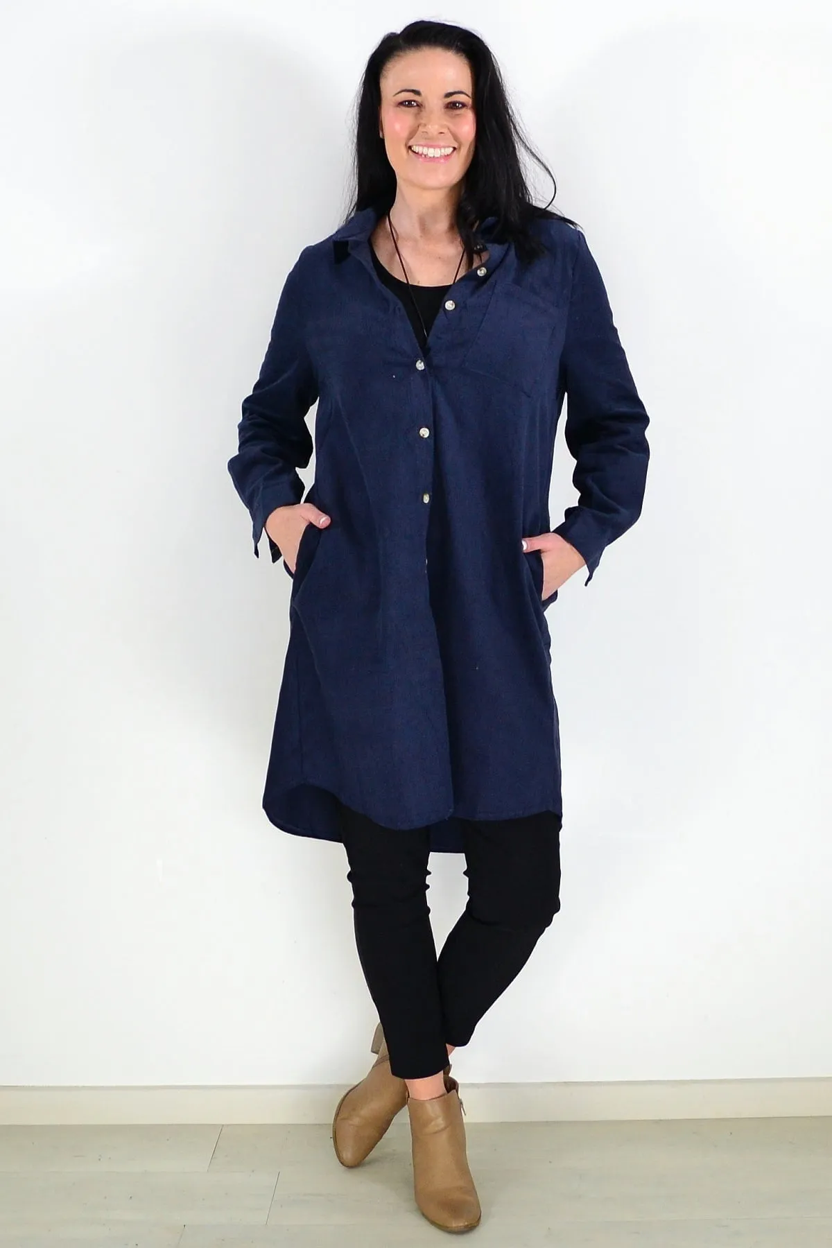 Navy Blue Corduroy Tunic Shirt