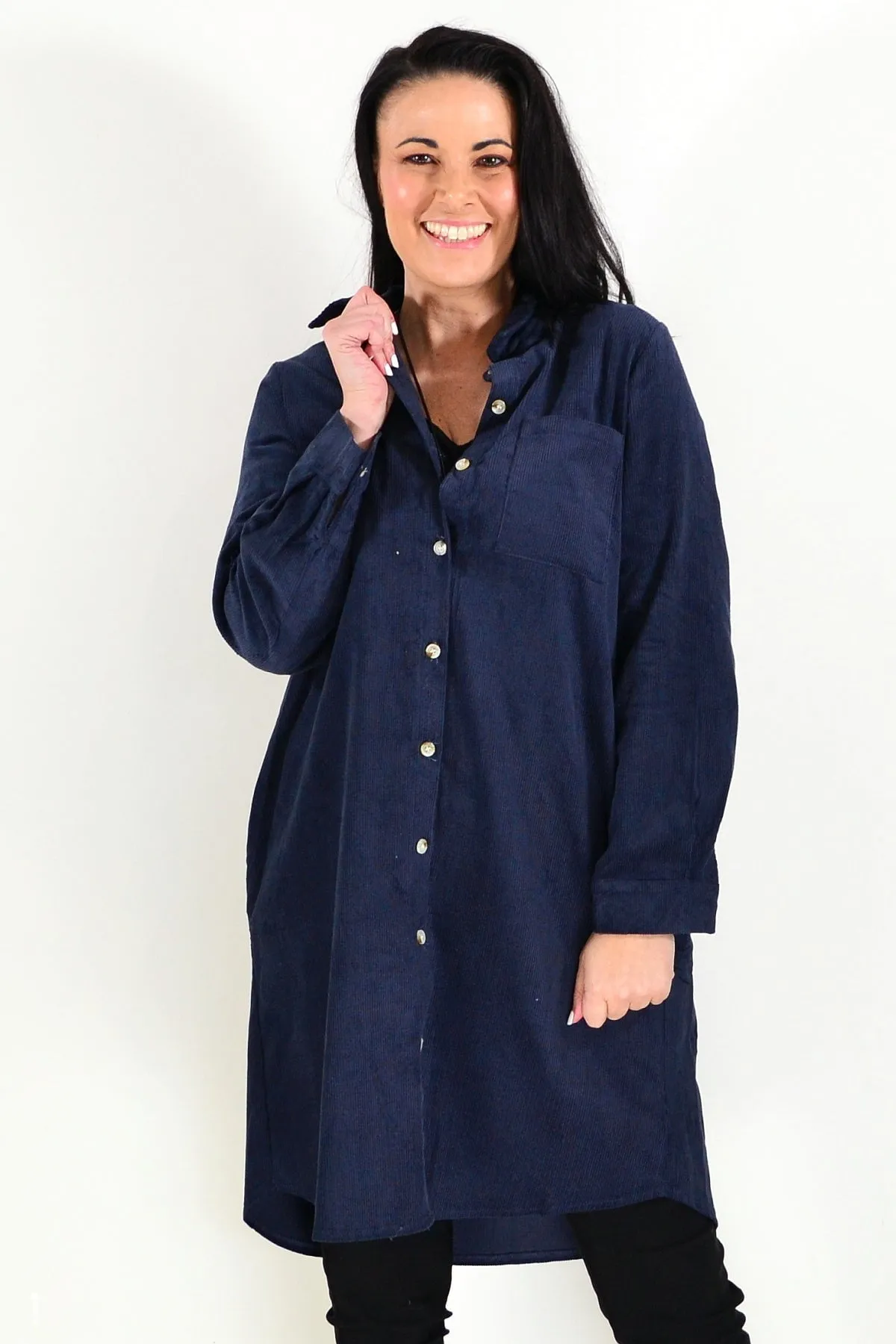 Navy Blue Corduroy Tunic Shirt