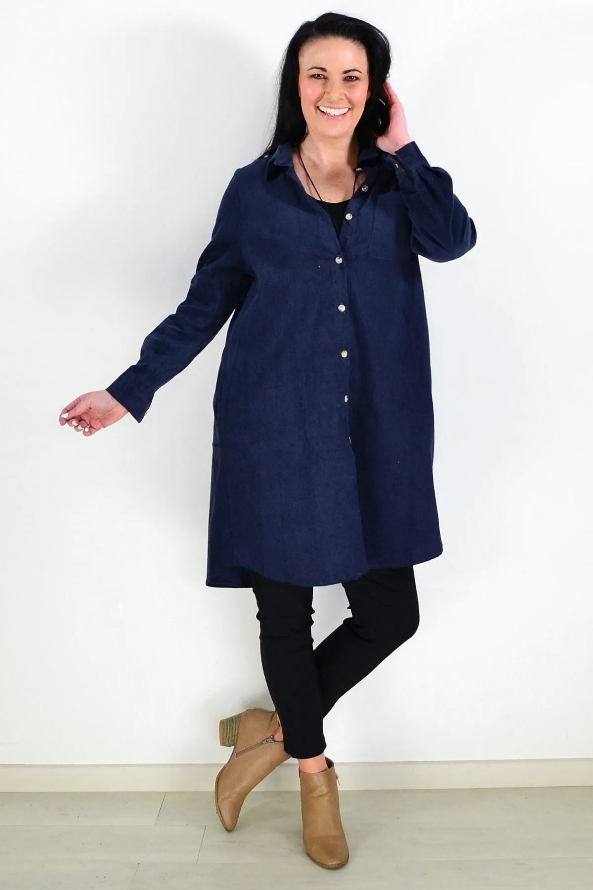 Navy Blue Corduroy Tunic Shirt