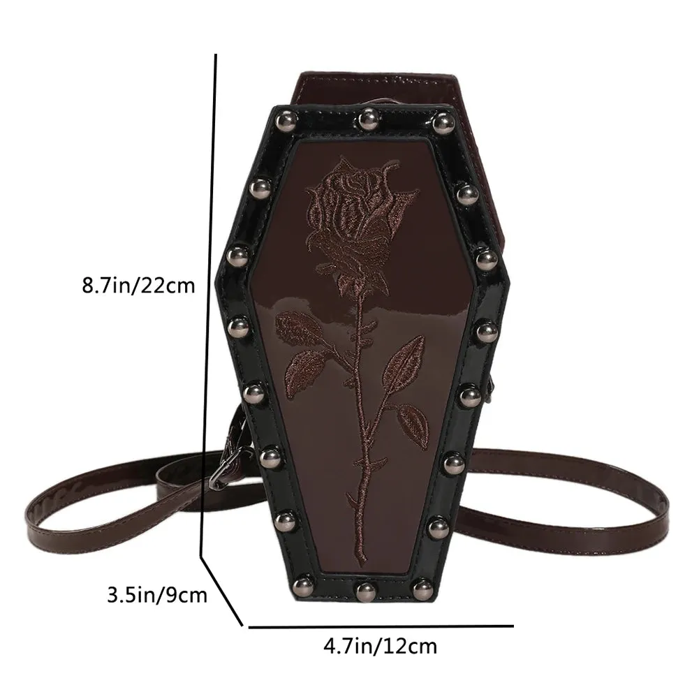 Novelty Halloween Gothic Coffin Shape Spider Web Sling PU Leather Bag