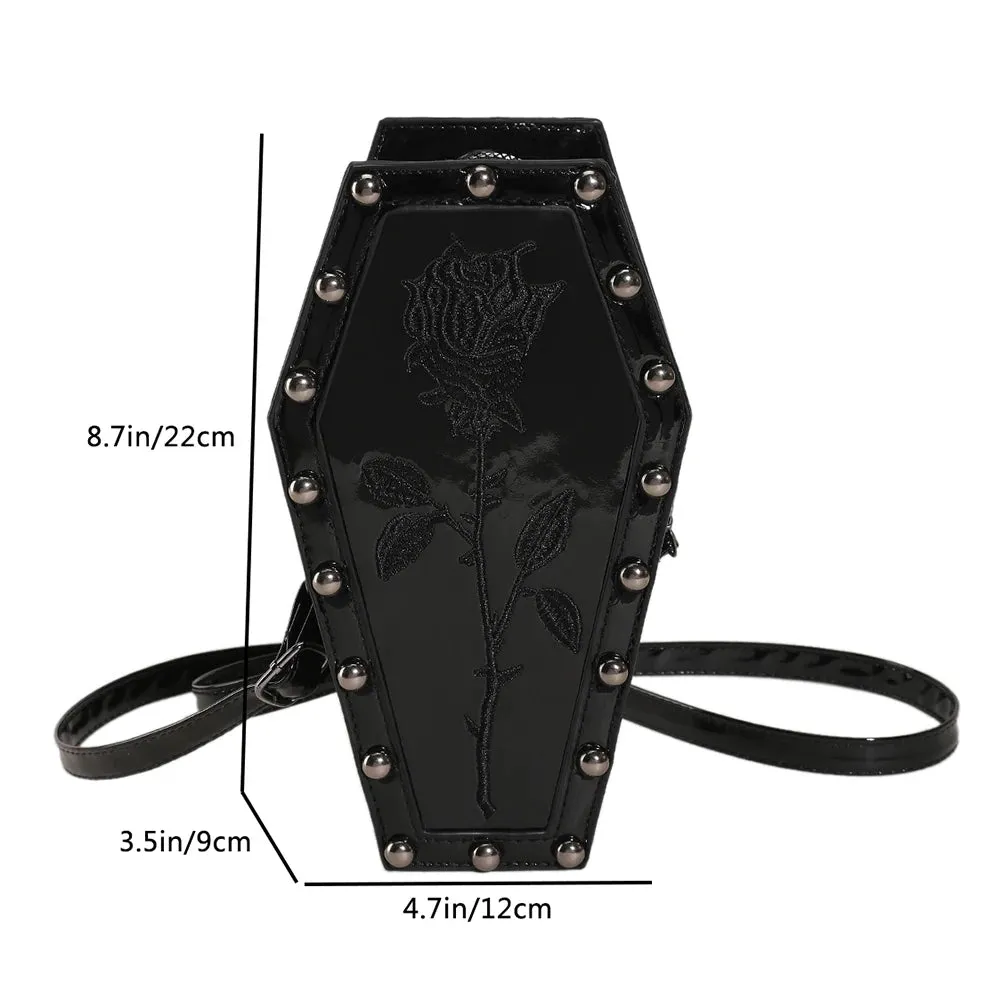 Novelty Halloween Gothic Coffin Shape Spider Web Sling PU Leather Bag