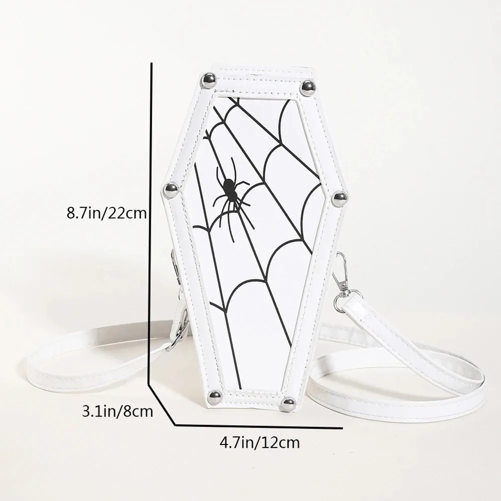 Novelty Halloween Gothic Coffin Shape Spider Web Sling PU Leather Bag