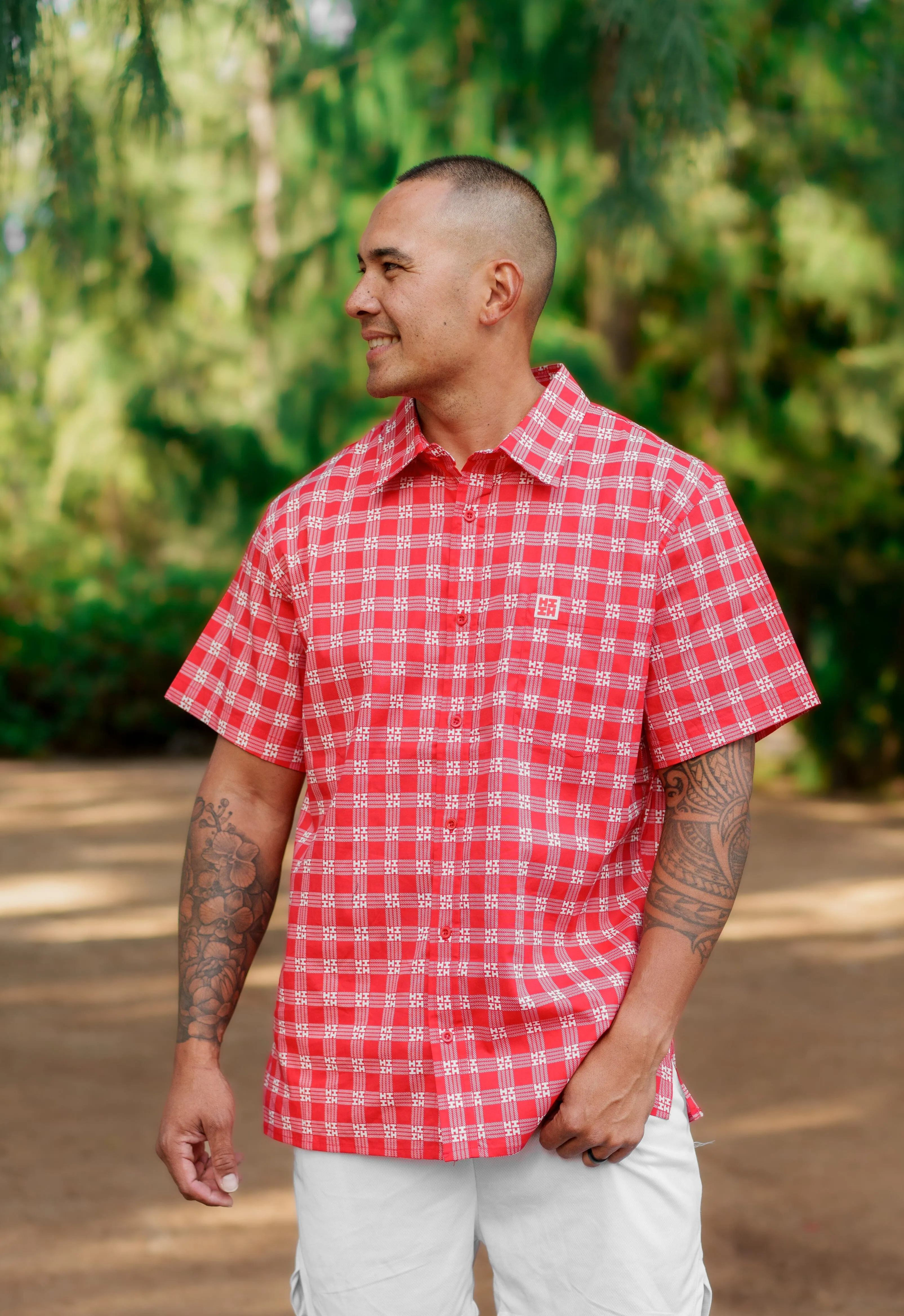 PALAKA MEN'S RED ALOHA SHIRT (ALL SALES FINAL)