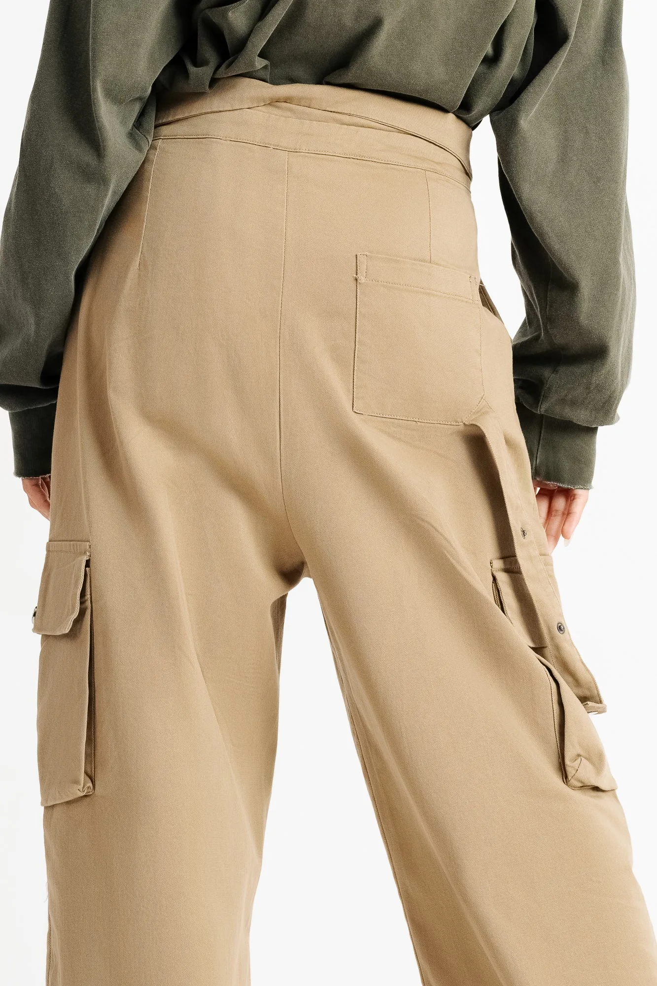 Pale Khaki Flap Detail Waistband Cargos