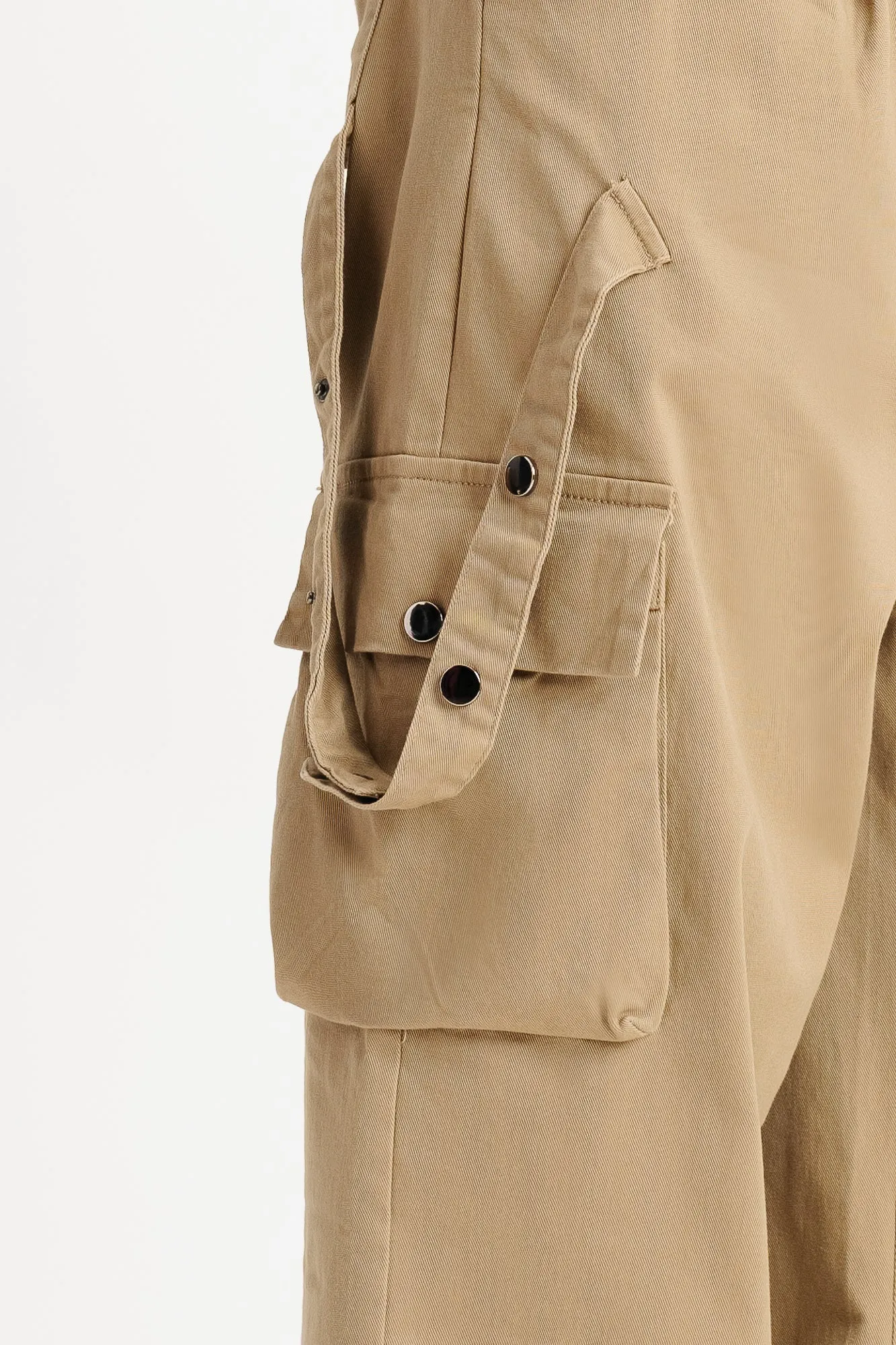 Pale Khaki Flap Detail Waistband Cargos