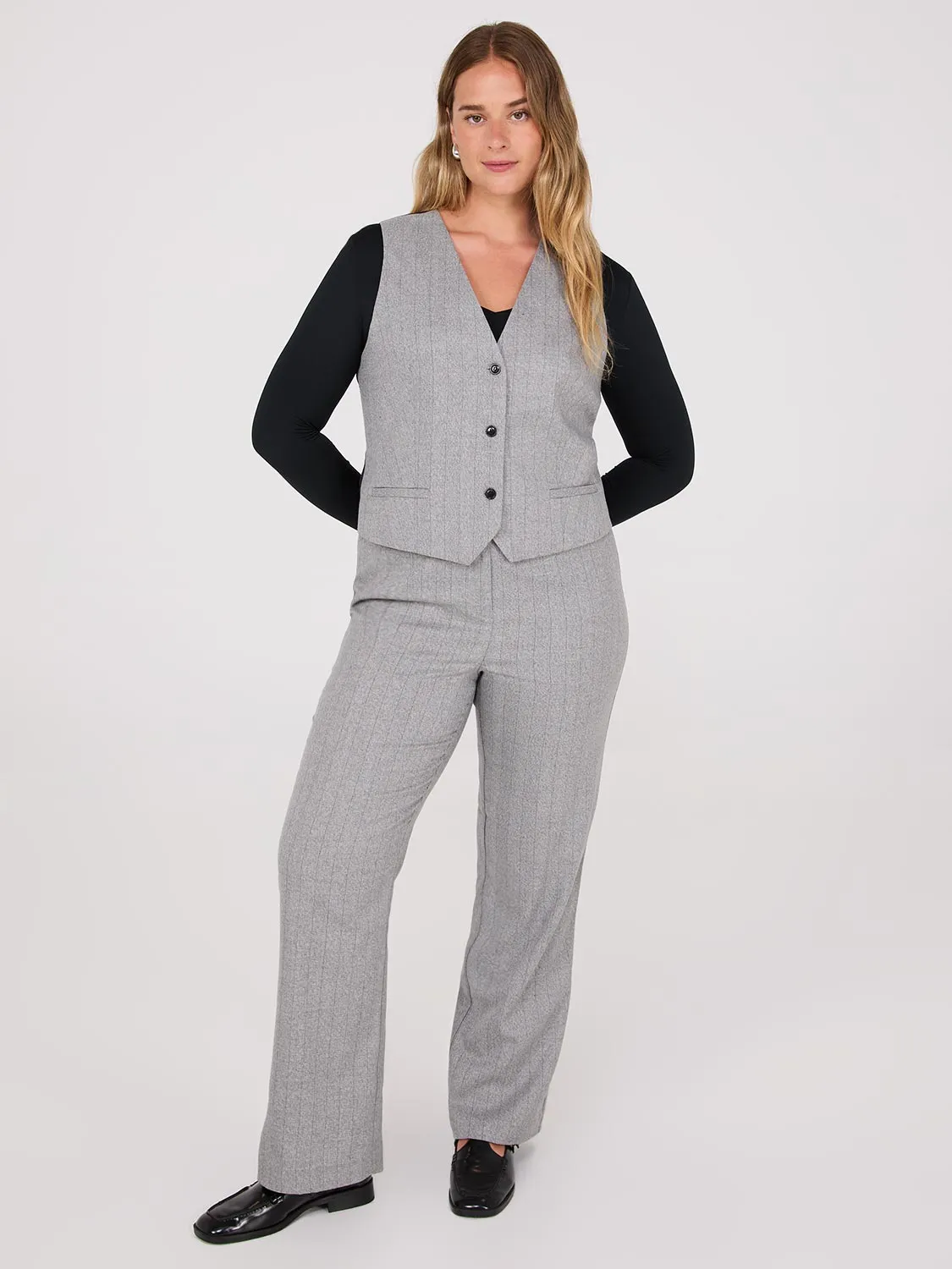 Pinstripe Straight Leg Pants