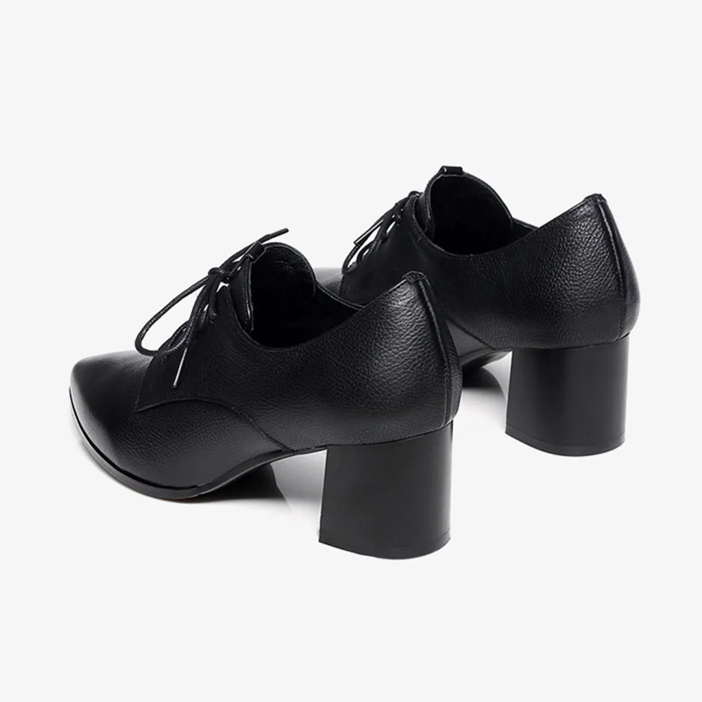 Pointed Lace Up Medium Heel Women's Work Shoes