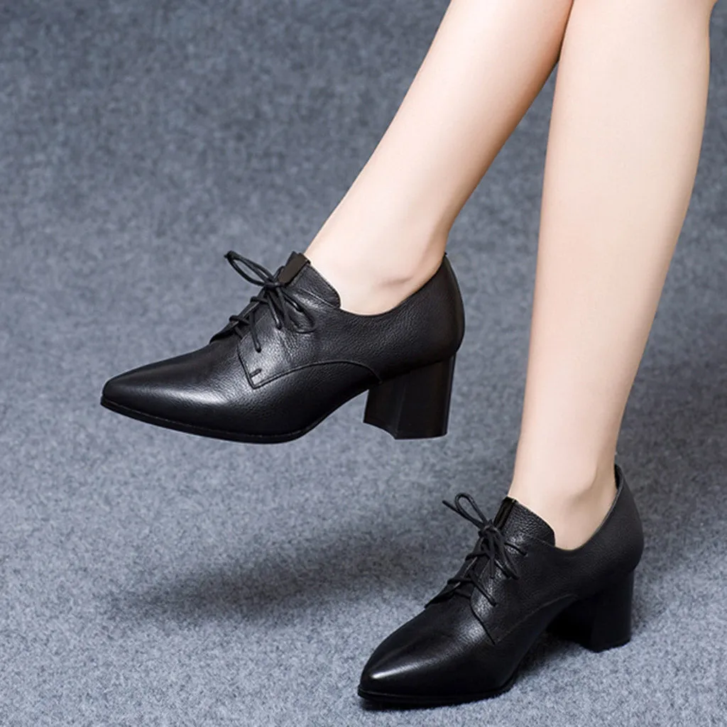 Pointed Lace Up Medium Heel Women's Work Shoes