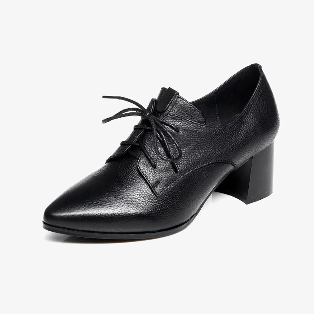 Pointed Lace Up Medium Heel Women's Work Shoes