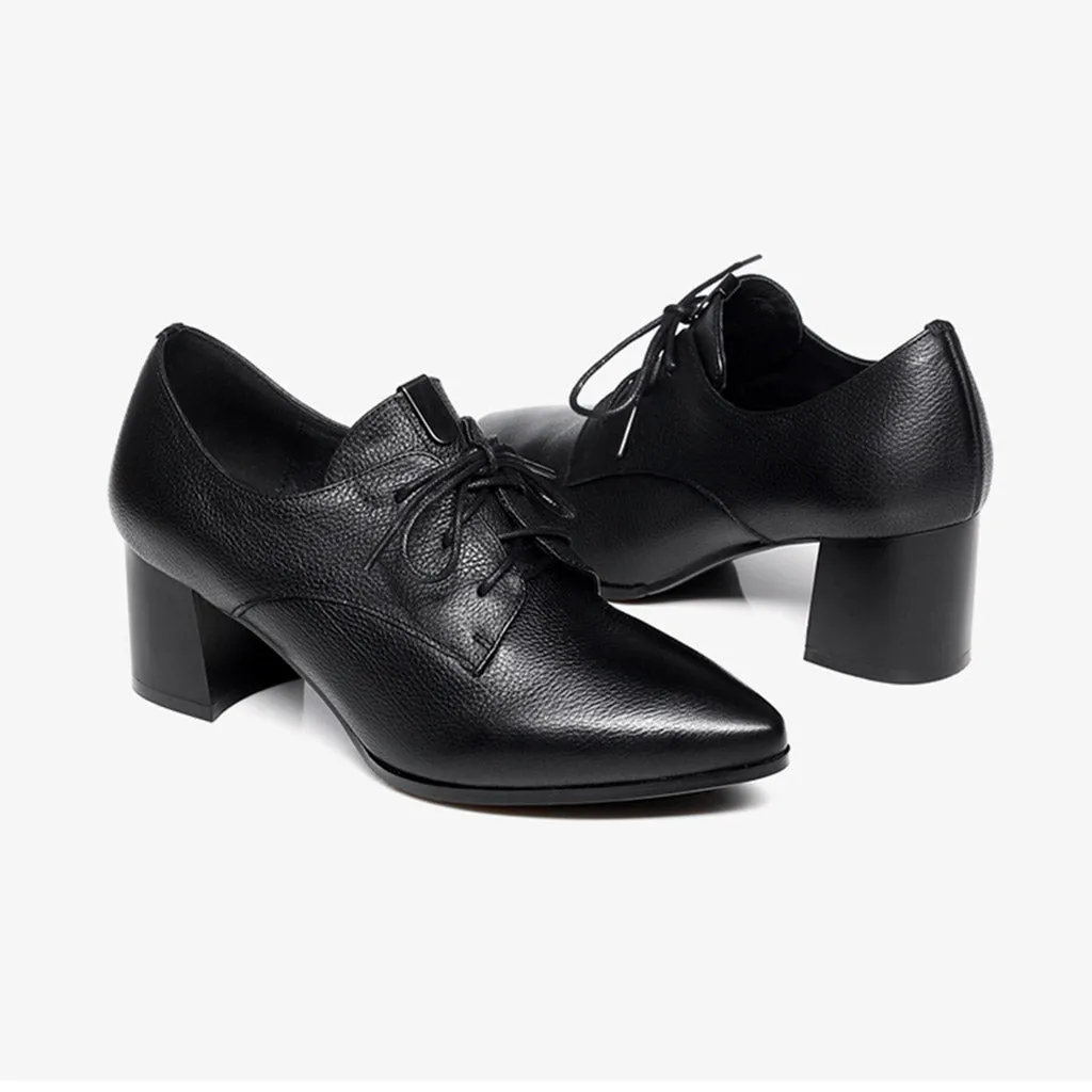 Pointed Lace Up Medium Heel Women's Work Shoes