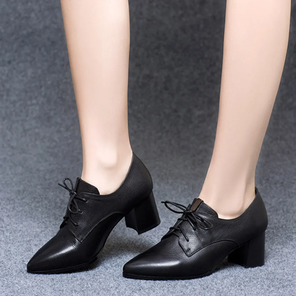 Pointed Lace Up Medium Heel Women's Work Shoes