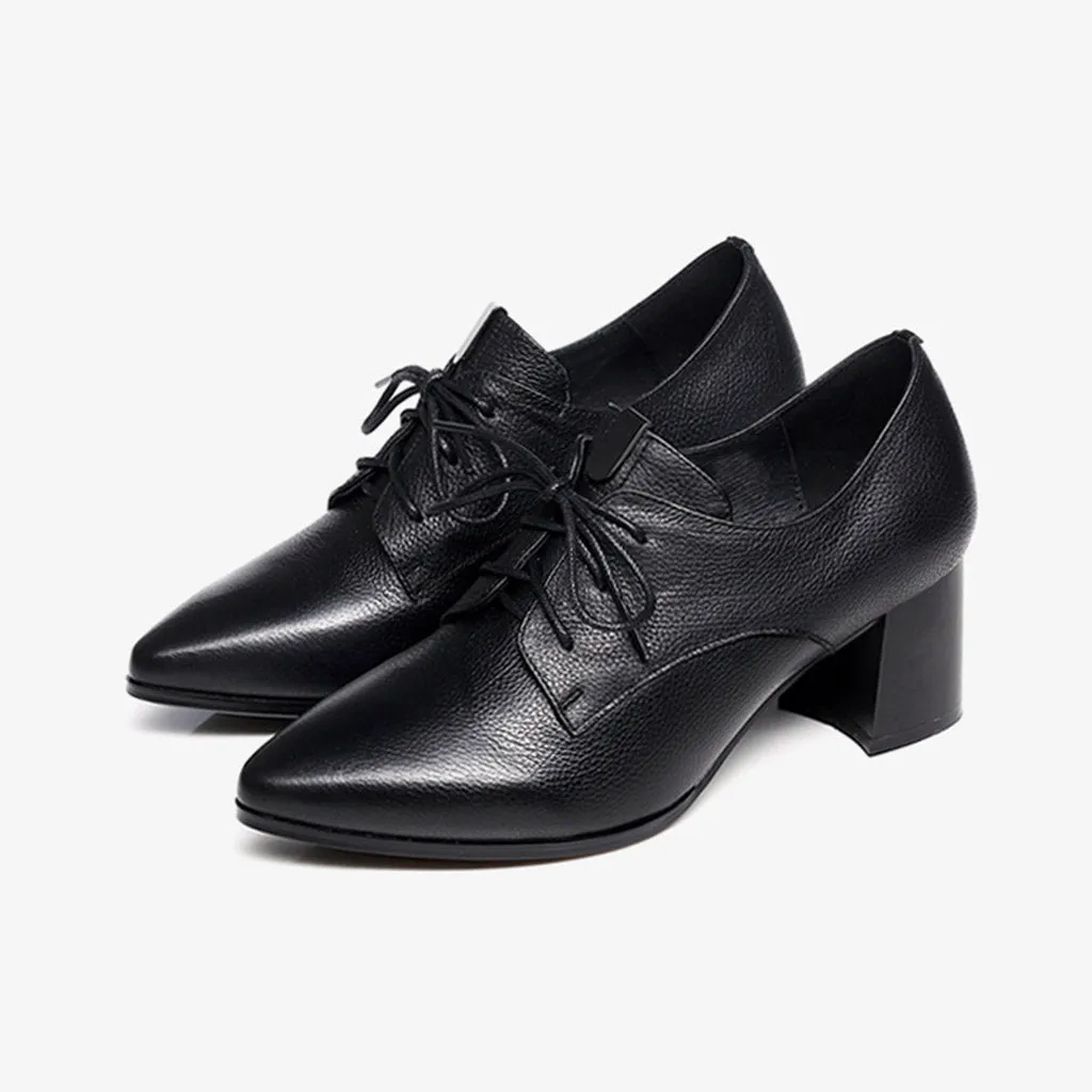 Pointed Lace Up Medium Heel Women's Work Shoes