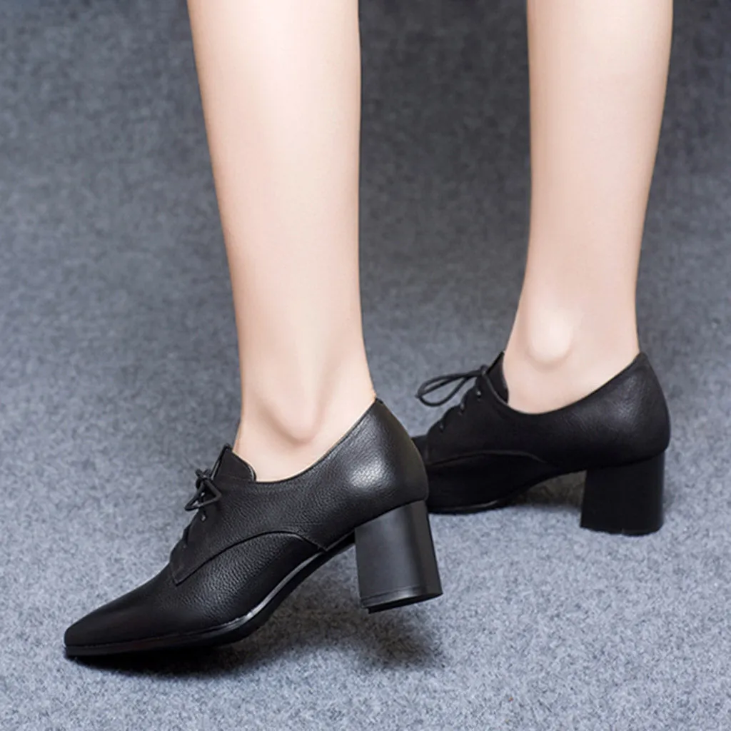 Pointed Lace Up Medium Heel Women's Work Shoes