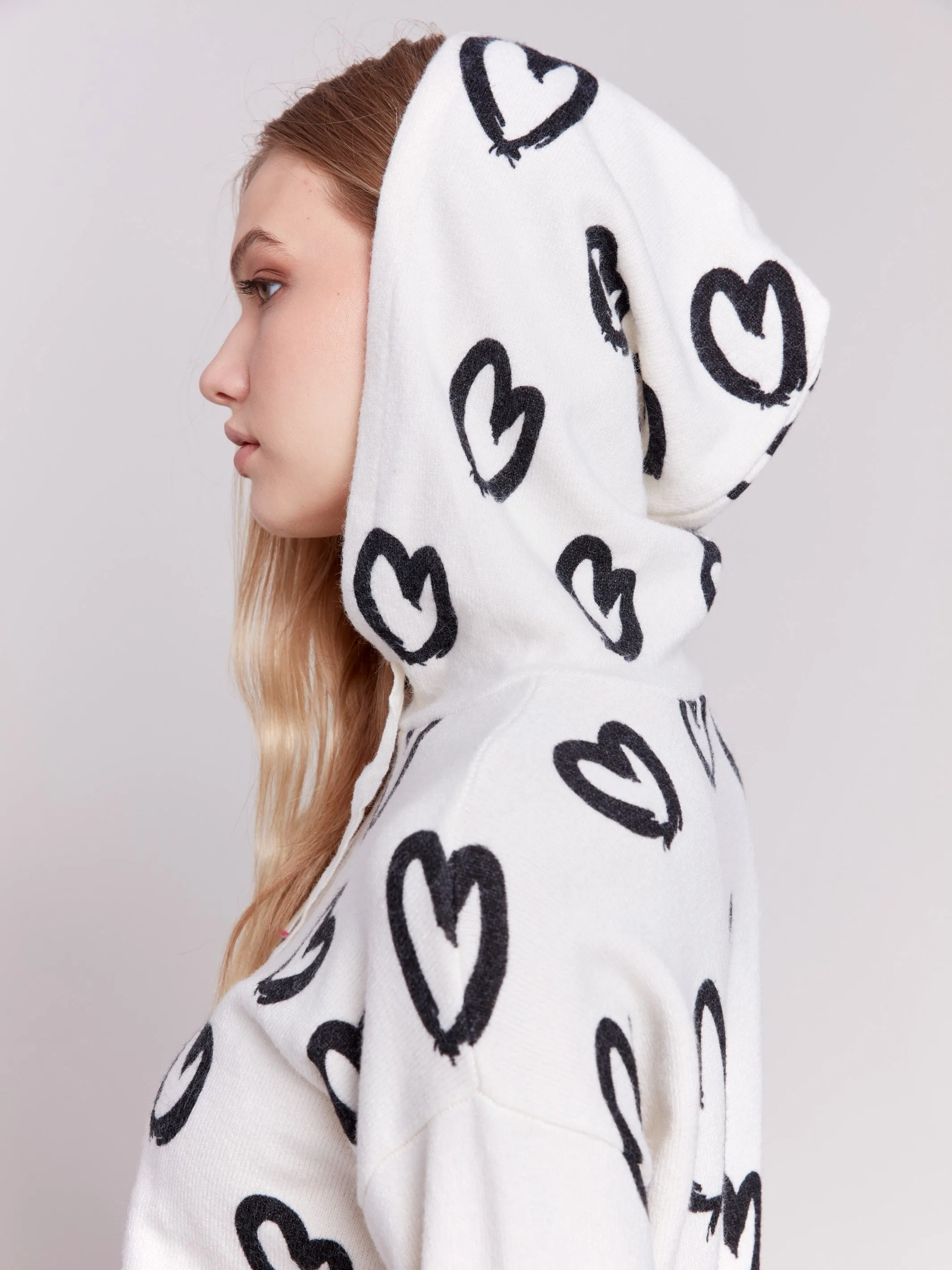 Printed Hoodie Sweater - Hearts