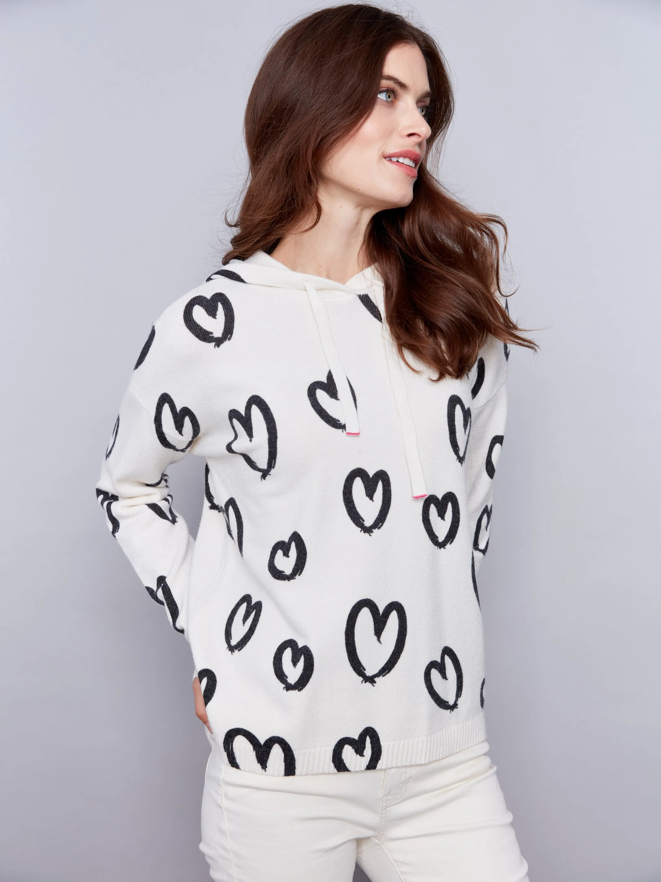 Printed Hoodie Sweater - Hearts