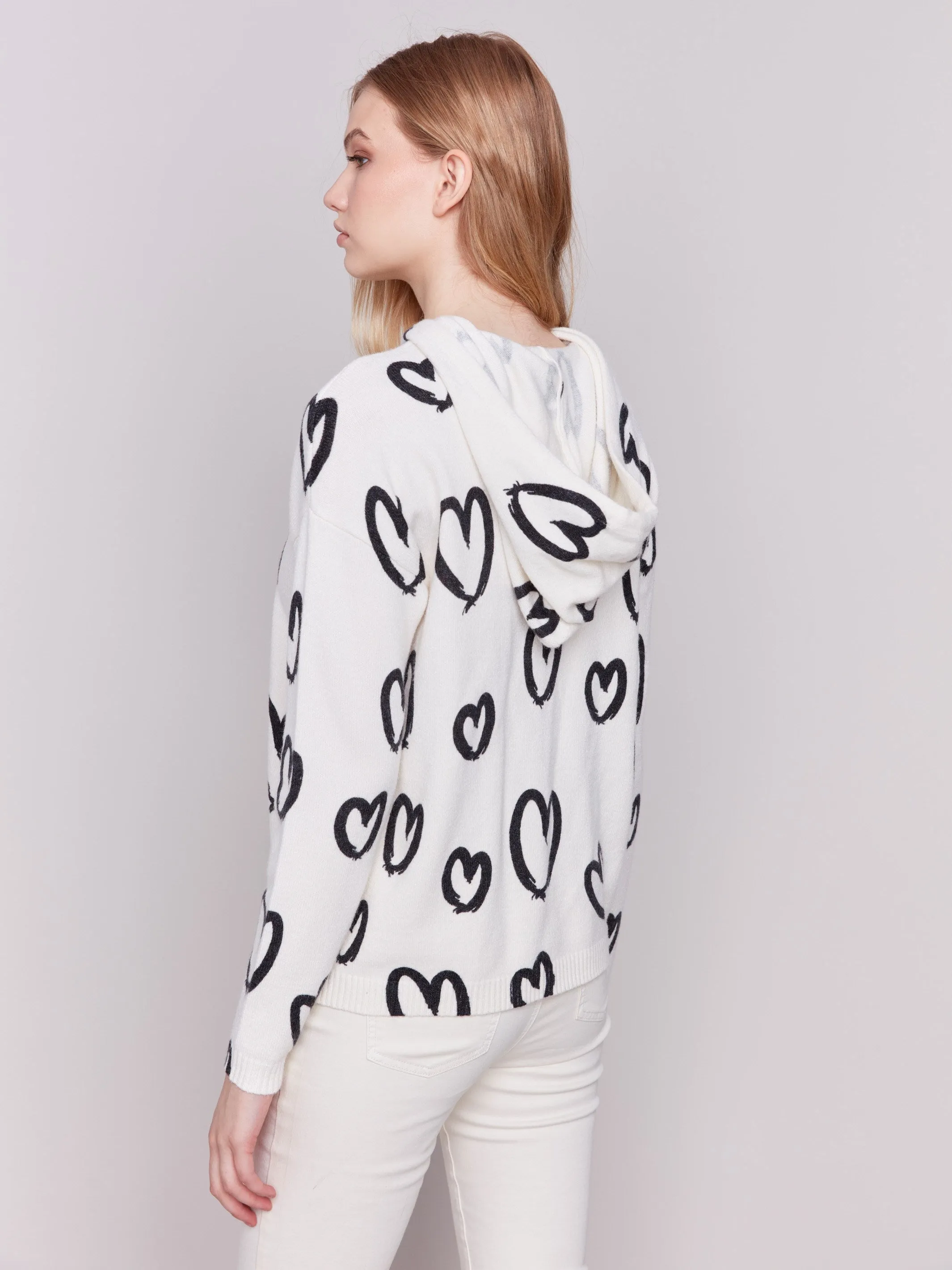 Printed Hoodie Sweater - Hearts