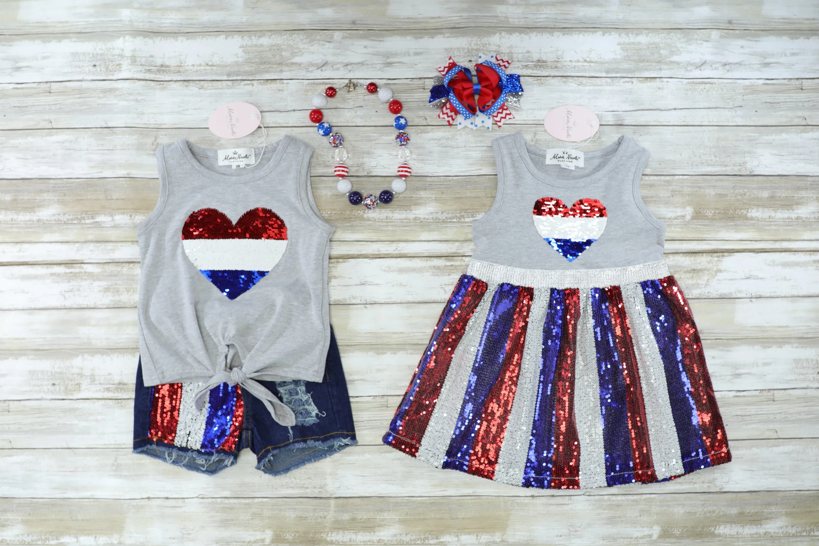 Red, White, & Blue Sequin Heart Dress