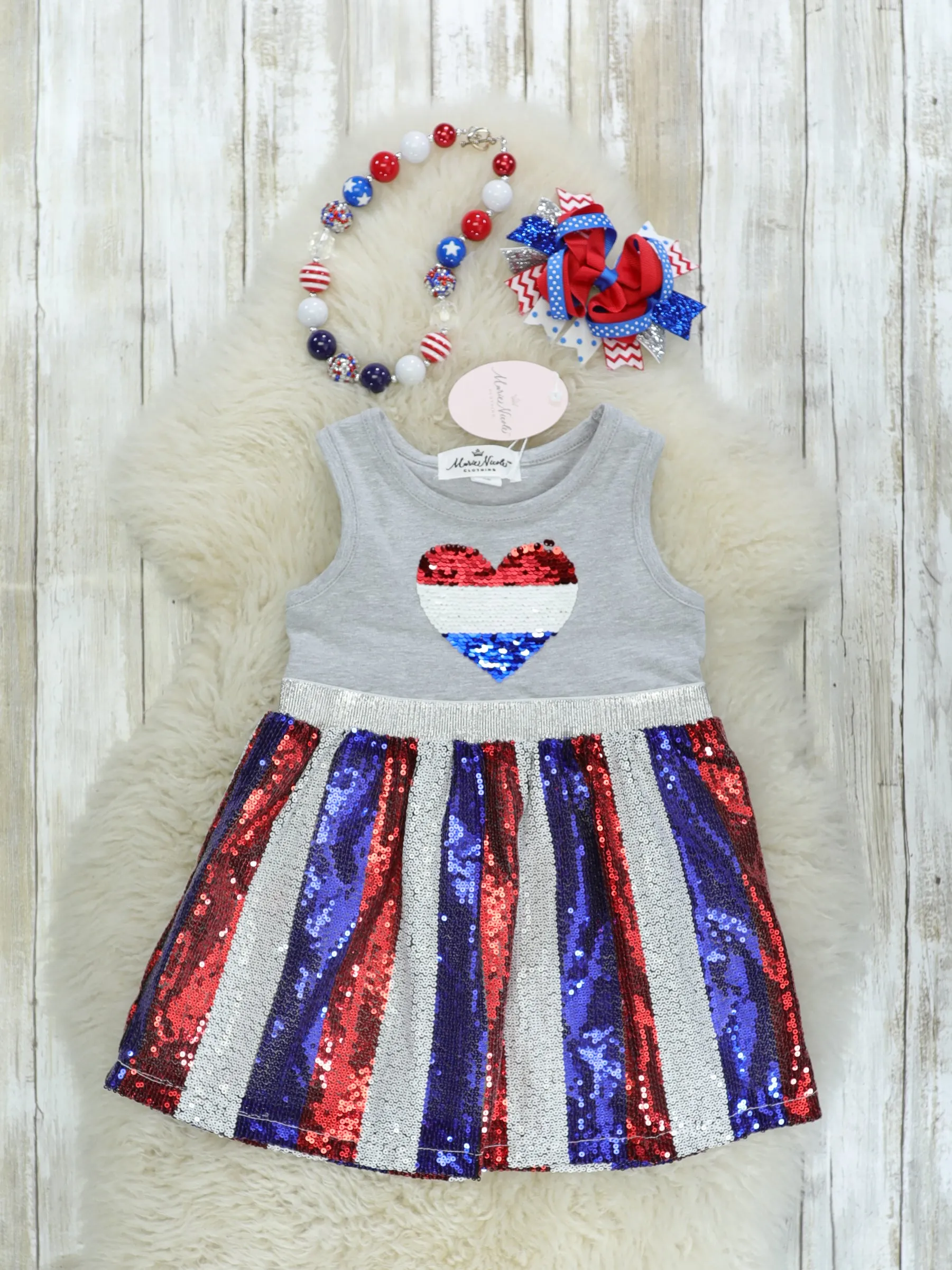 Red, White, & Blue Sequin Heart Dress