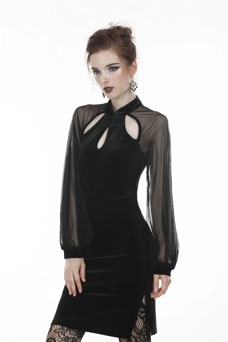 Retro Black tight dress with mesh sleeves DW270