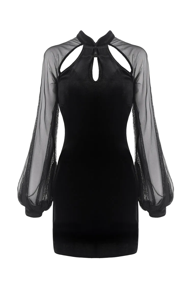 Retro Black tight dress with mesh sleeves DW270