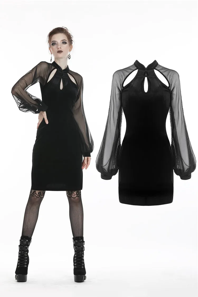 Retro Black tight dress with mesh sleeves DW270