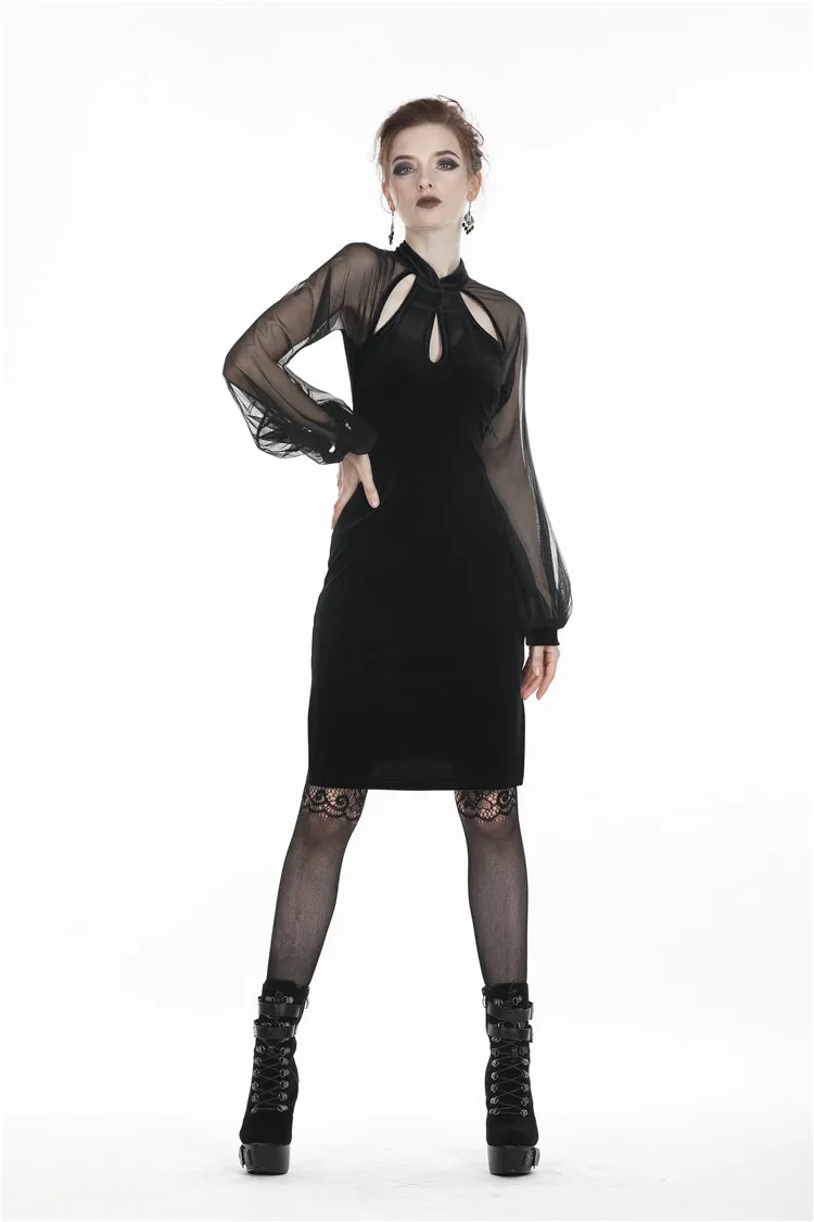 Retro Black tight dress with mesh sleeves DW270