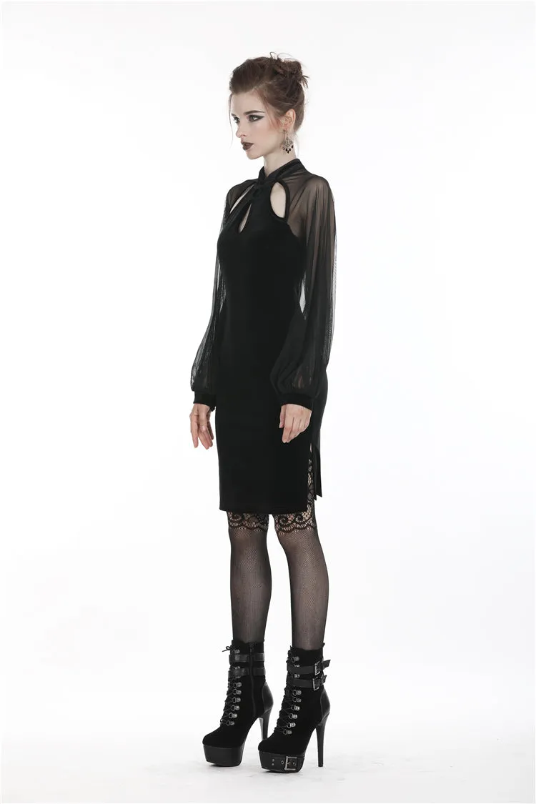 Retro Black tight dress with mesh sleeves DW270