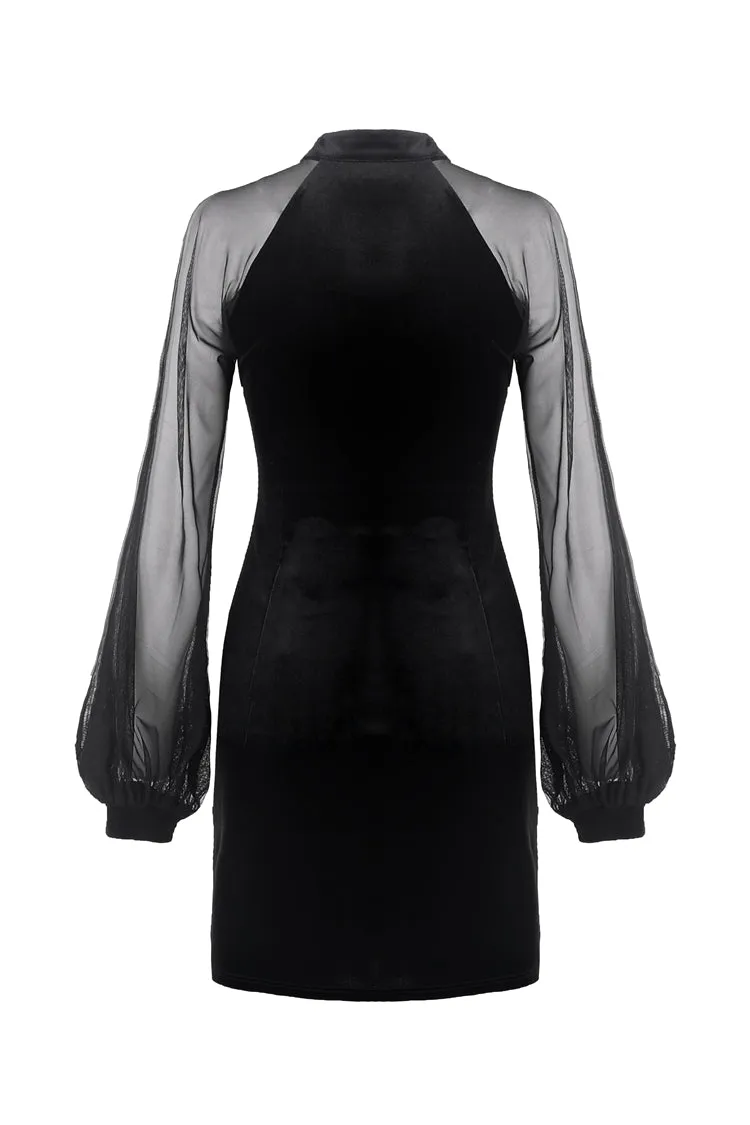 Retro Black tight dress with mesh sleeves DW270