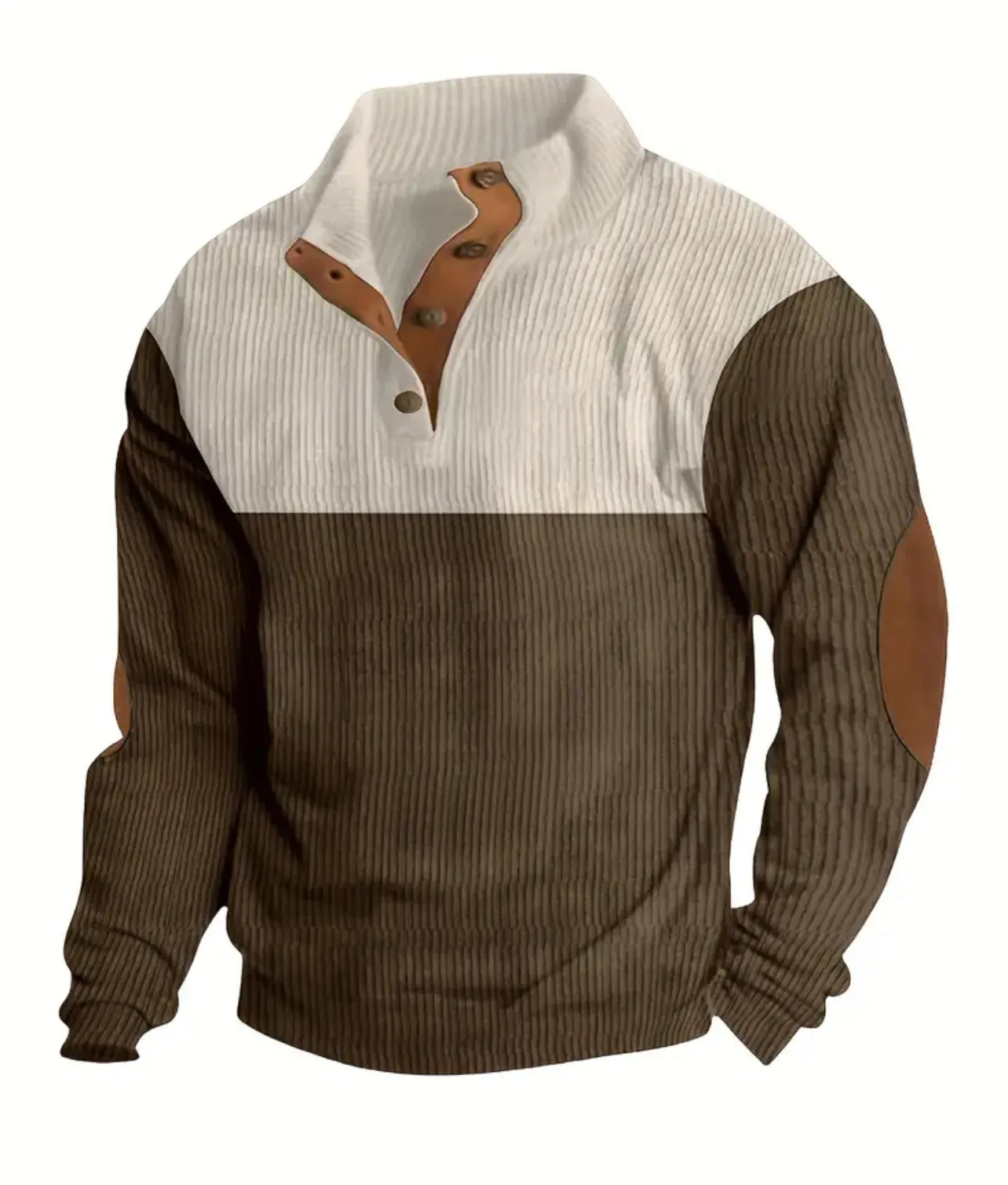 Retro Color Block Knitted Ribbed Sweater, Men's Casual Warm Mid Stretch Stand Collar Pullover, Sugar Daddy  Collection