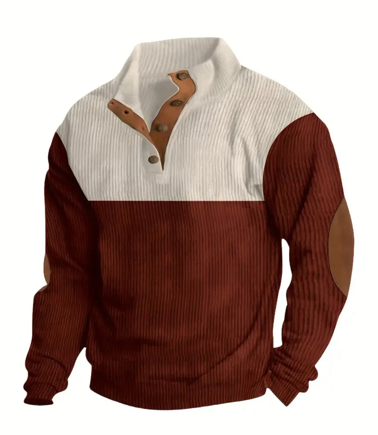 Retro Color Block Knitted Ribbed Sweater, Men's Casual Warm Mid Stretch Stand Collar Pullover, Sugar Daddy  Collection