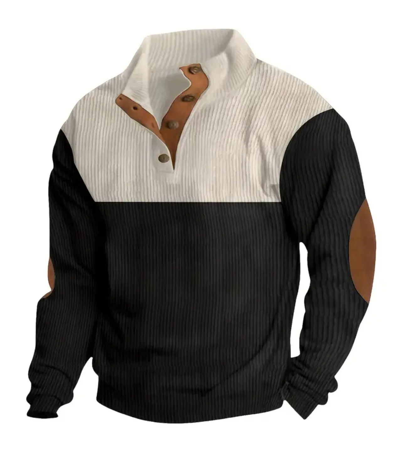 Retro Color Block Knitted Ribbed Sweater, Men's Casual Warm Mid Stretch Stand Collar Pullover, Sugar Daddy  Collection