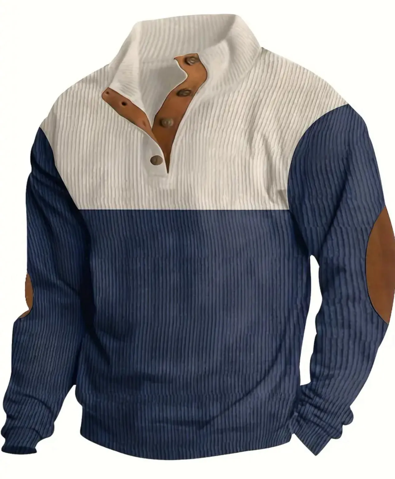 Retro Color Block Knitted Ribbed Sweater, Men's Casual Warm Mid Stretch Stand Collar Pullover, Sugar Daddy  Collection