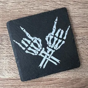 Rock 'n' Roll Slate Coasters - Skull Hands Rock On