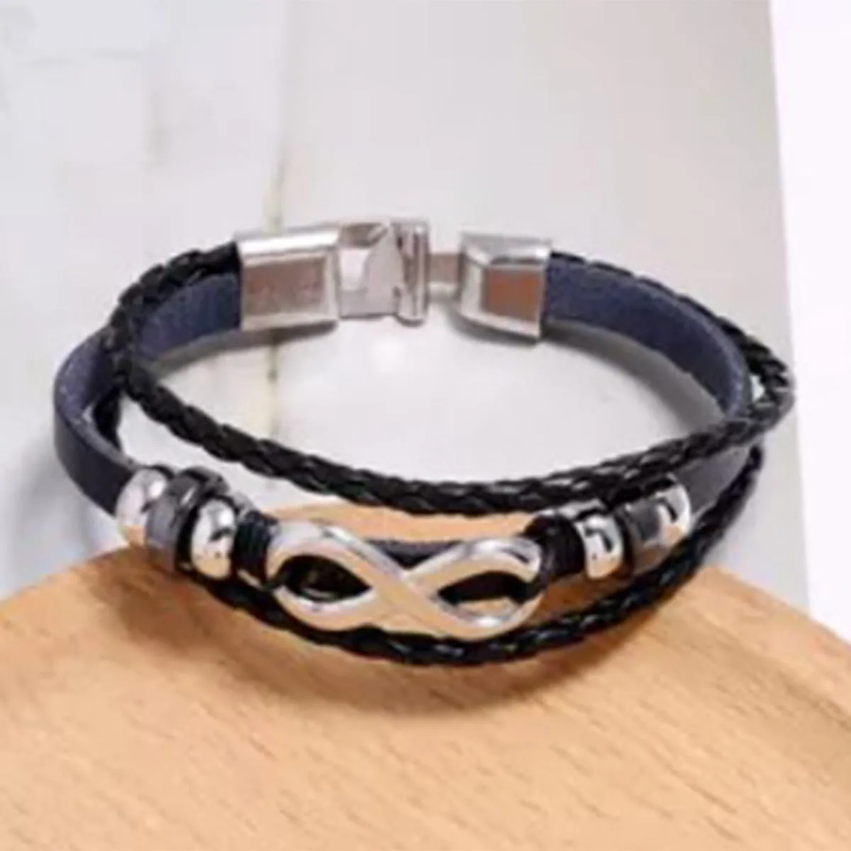 Rope Leather Infinity Sign Buckle Men's Bracelet