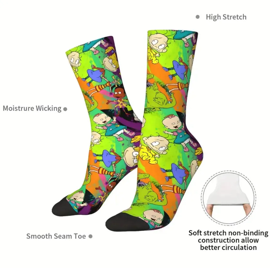 “Rugrats Crew Socks”- Breathable Polyester Blend, Elastic Comfort Fit