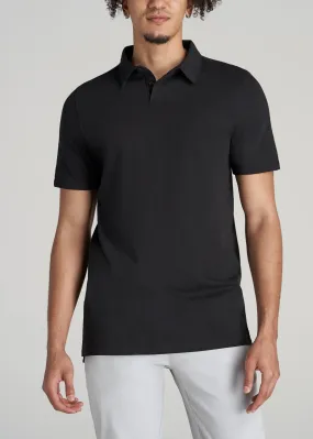 Slub Self Collar Tall Polo Shirt in Black