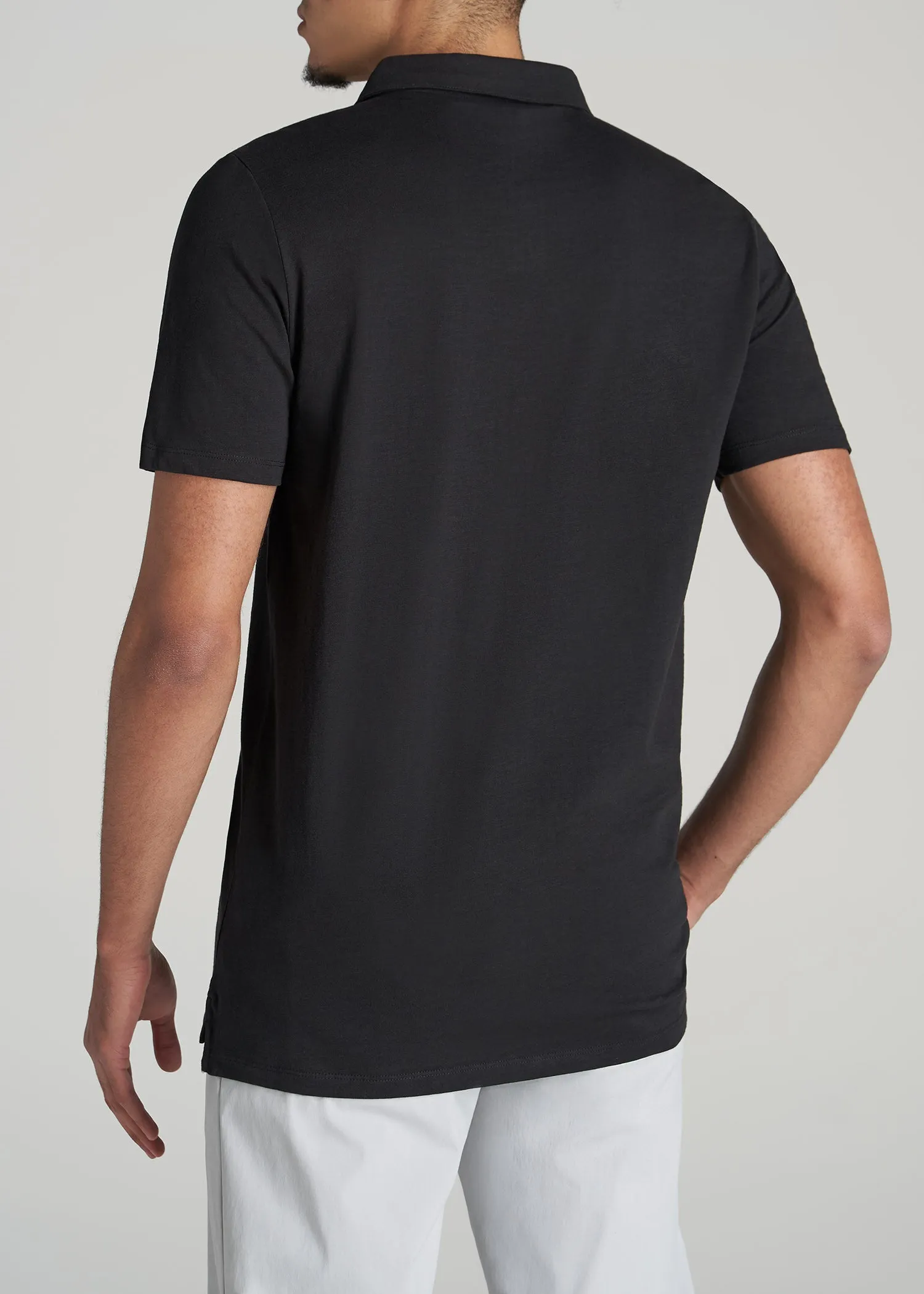 Slub Self Collar Tall Polo Shirt in Black