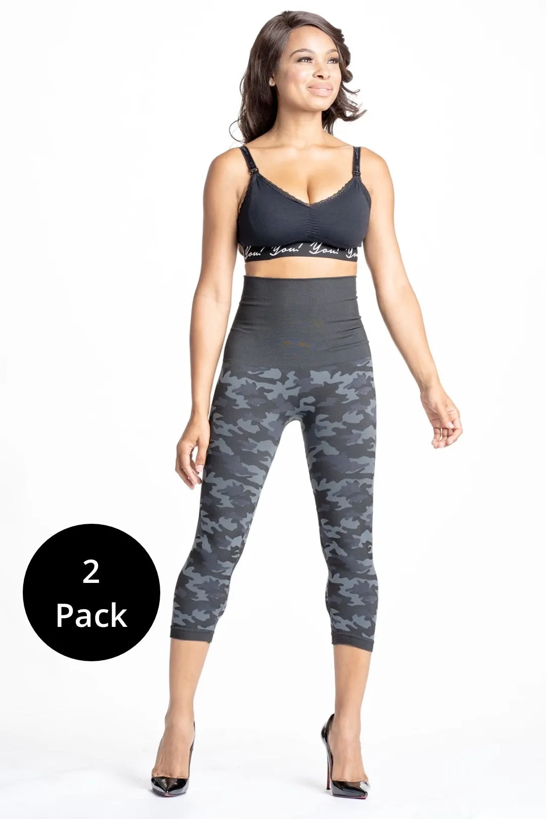 Snapback™ Postpartum Crop Leggings - Black Camo (2 Pack) - FINAL SALE