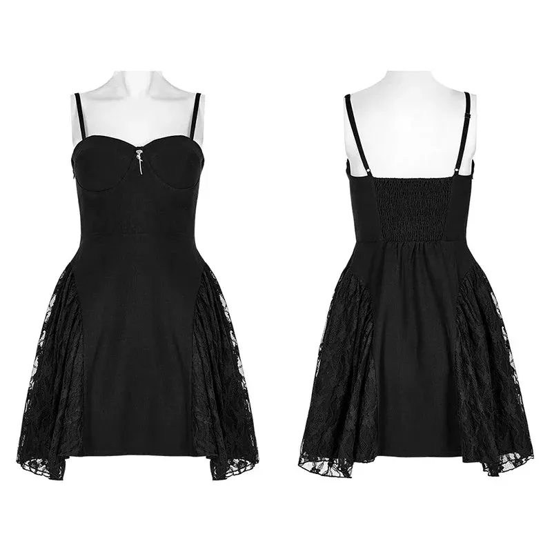 Splicing Gauze Party Club Sexy Brushed Lace Black Metal Summer Gothic Dress