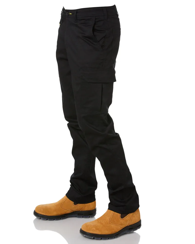 Stretch Cotton Drill Cargo Pants - Black