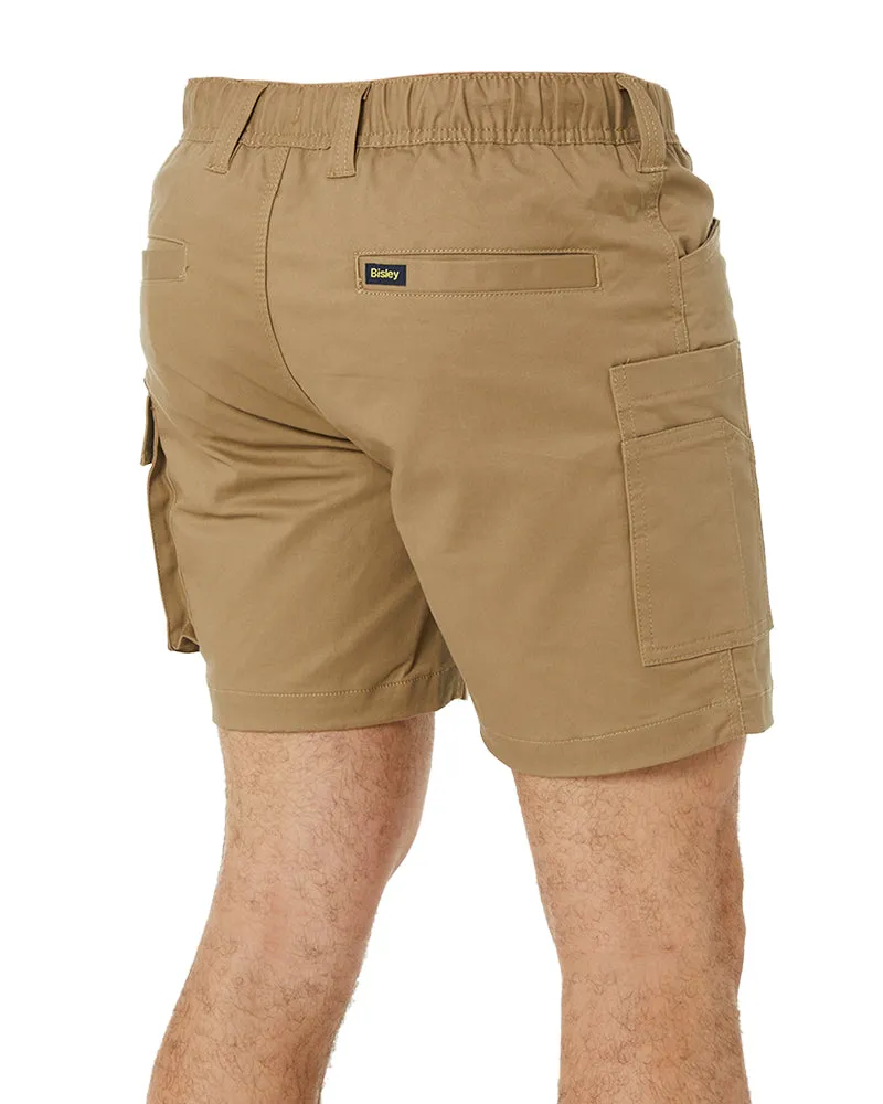 Stretch Cotton Elastic Waist Cargo Short - Khaki