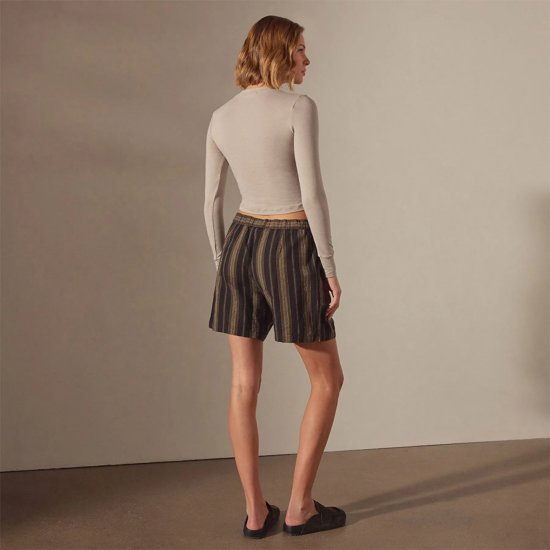 Striped Drawstring Bermuda Short - Black Stripe