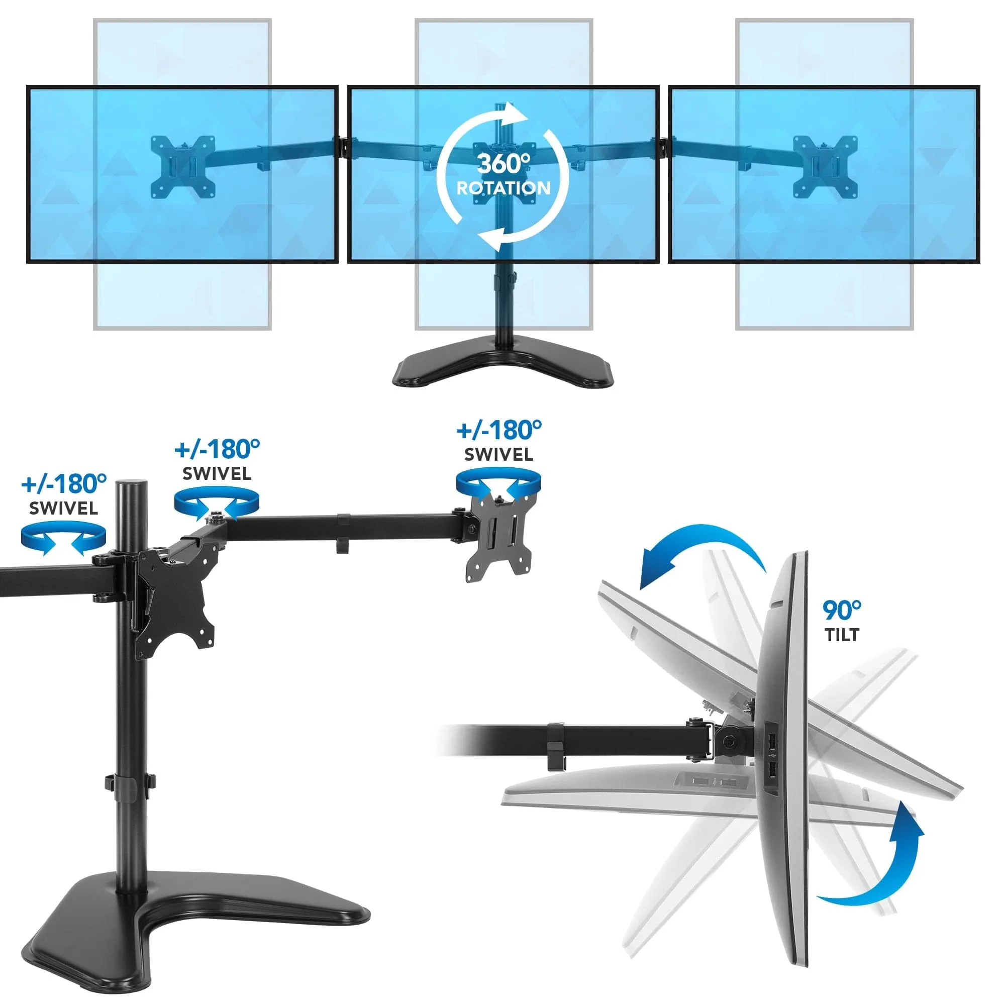 Triple Monitor Stand for 28" to 32" Screens