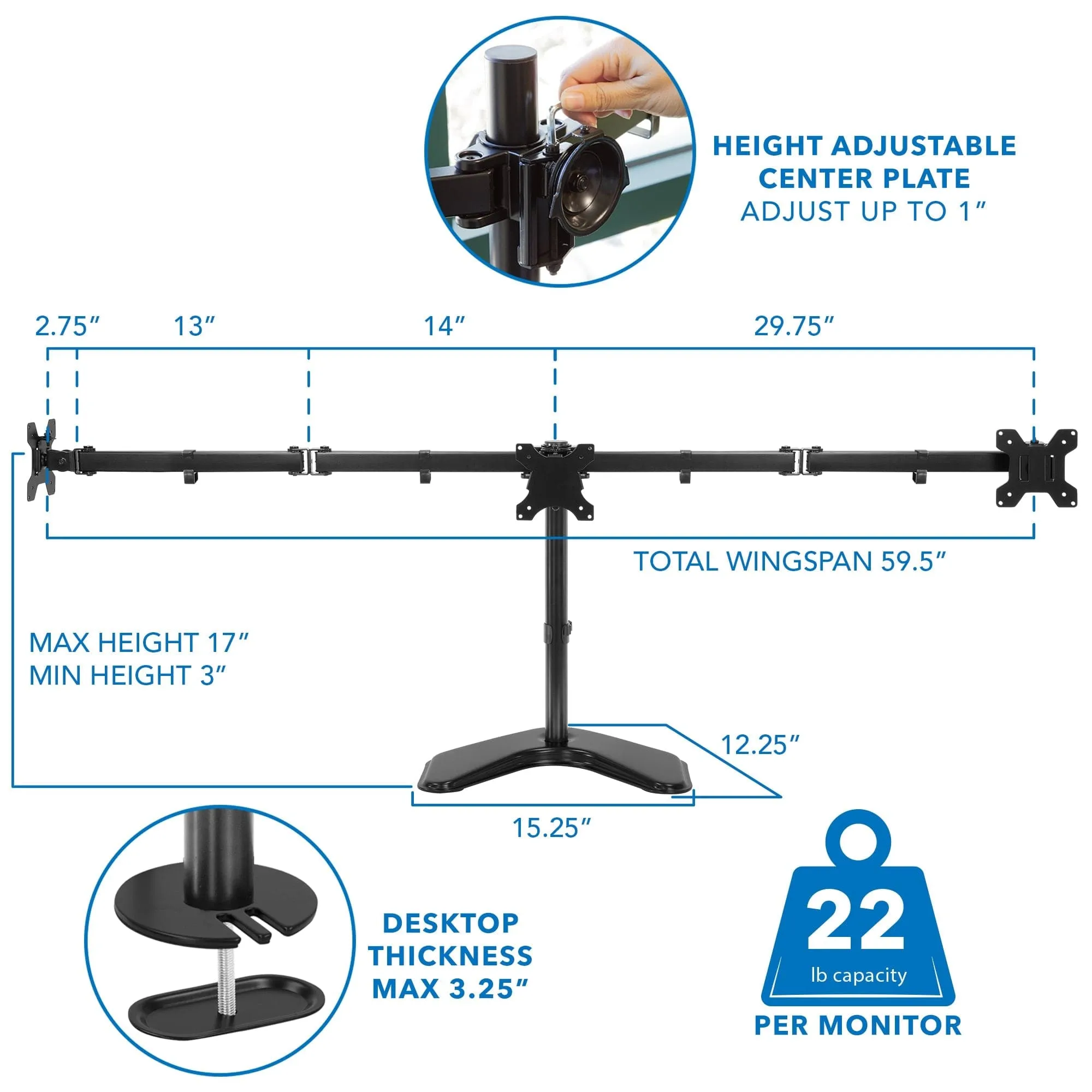 Triple Monitor Stand for 28" to 32" Screens