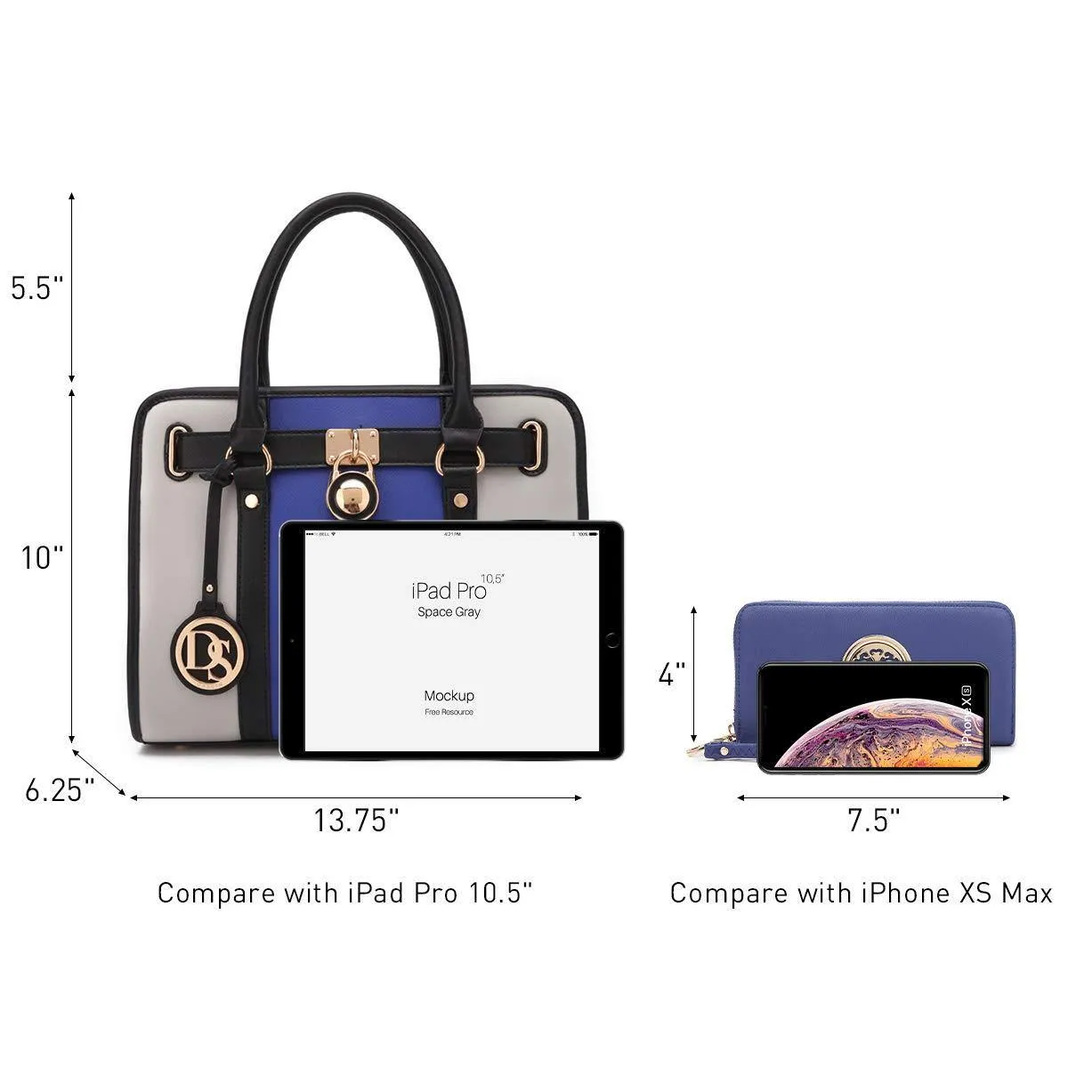 Two Tone Satchel Top Handle Bags Work Tote with Matching Wallet l Dasein