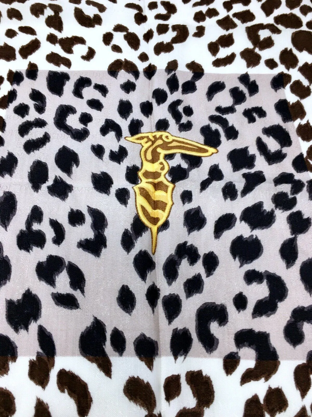 Vintage Trussardi Brown & White Silk Cheetah Square Scarf  COLLECTIBLE