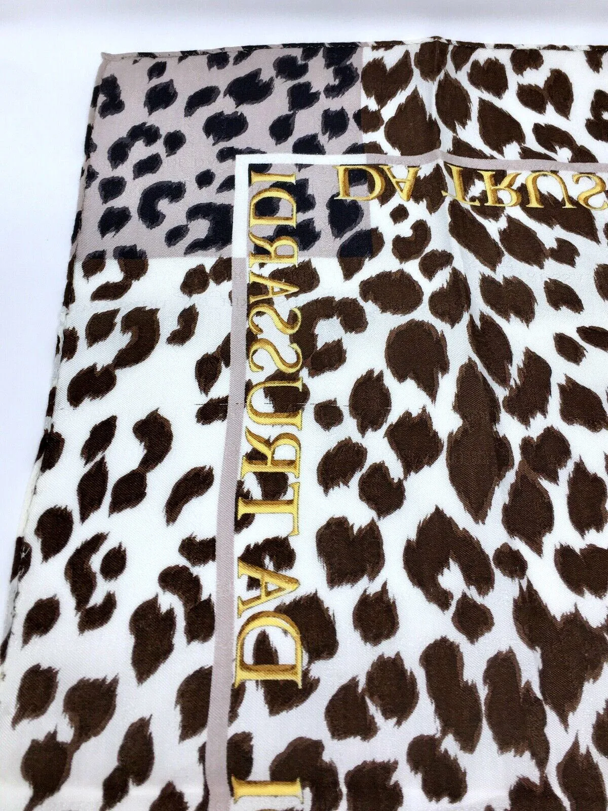 Vintage Trussardi Brown & White Silk Cheetah Square Scarf  COLLECTIBLE